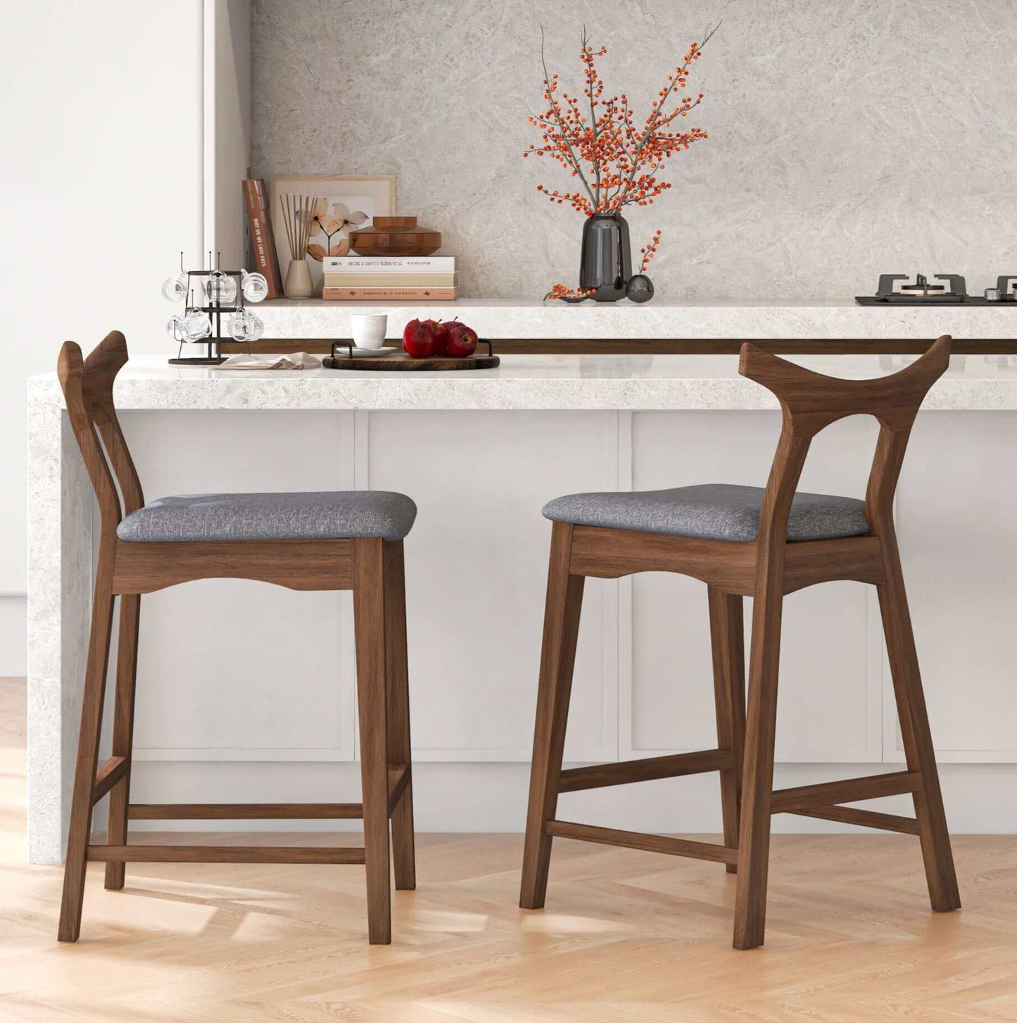 Hester Solid Wood Upholstered Square Bar Chair (Set Of 2)