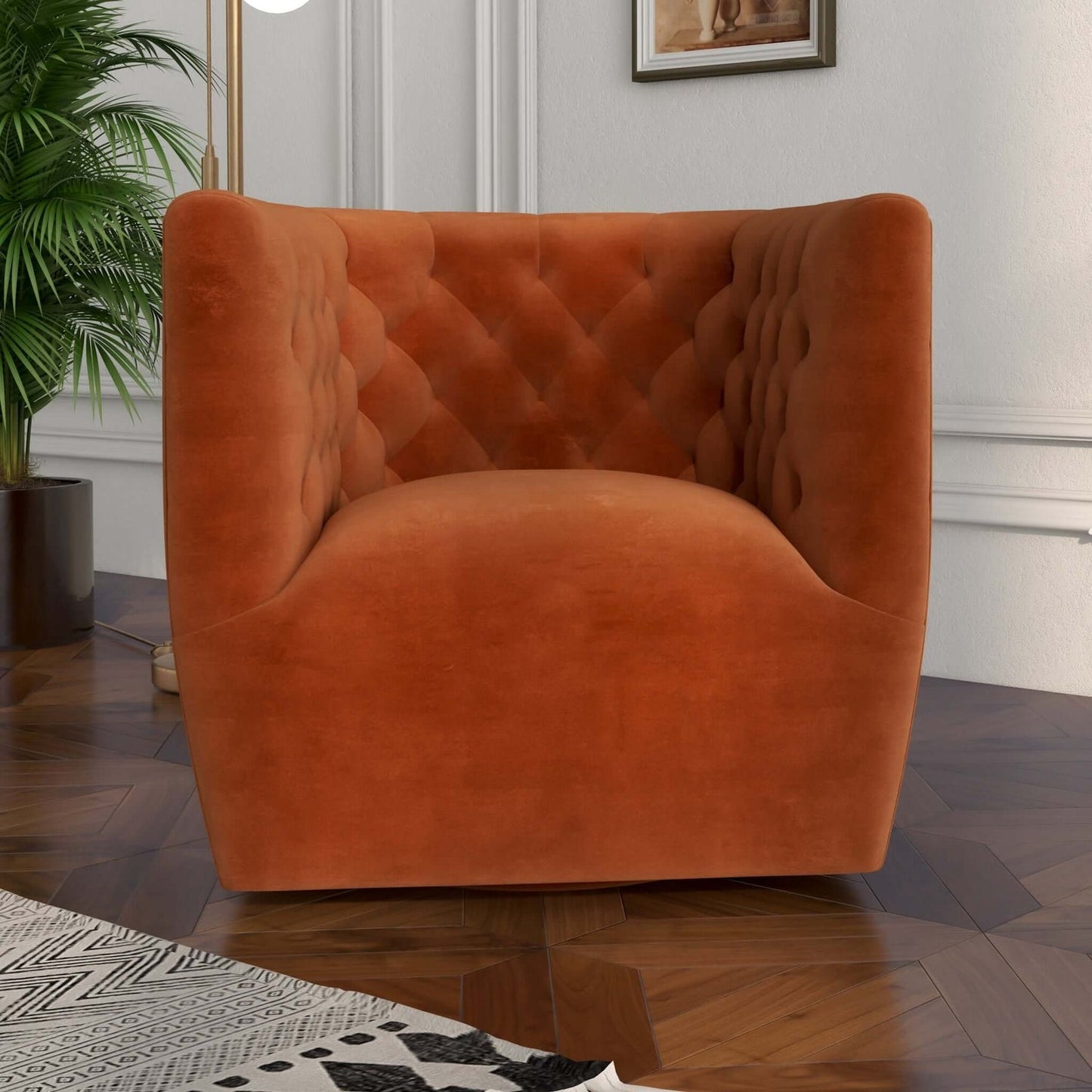 Delaney Orange Mid-Century Modern Swivel Chair