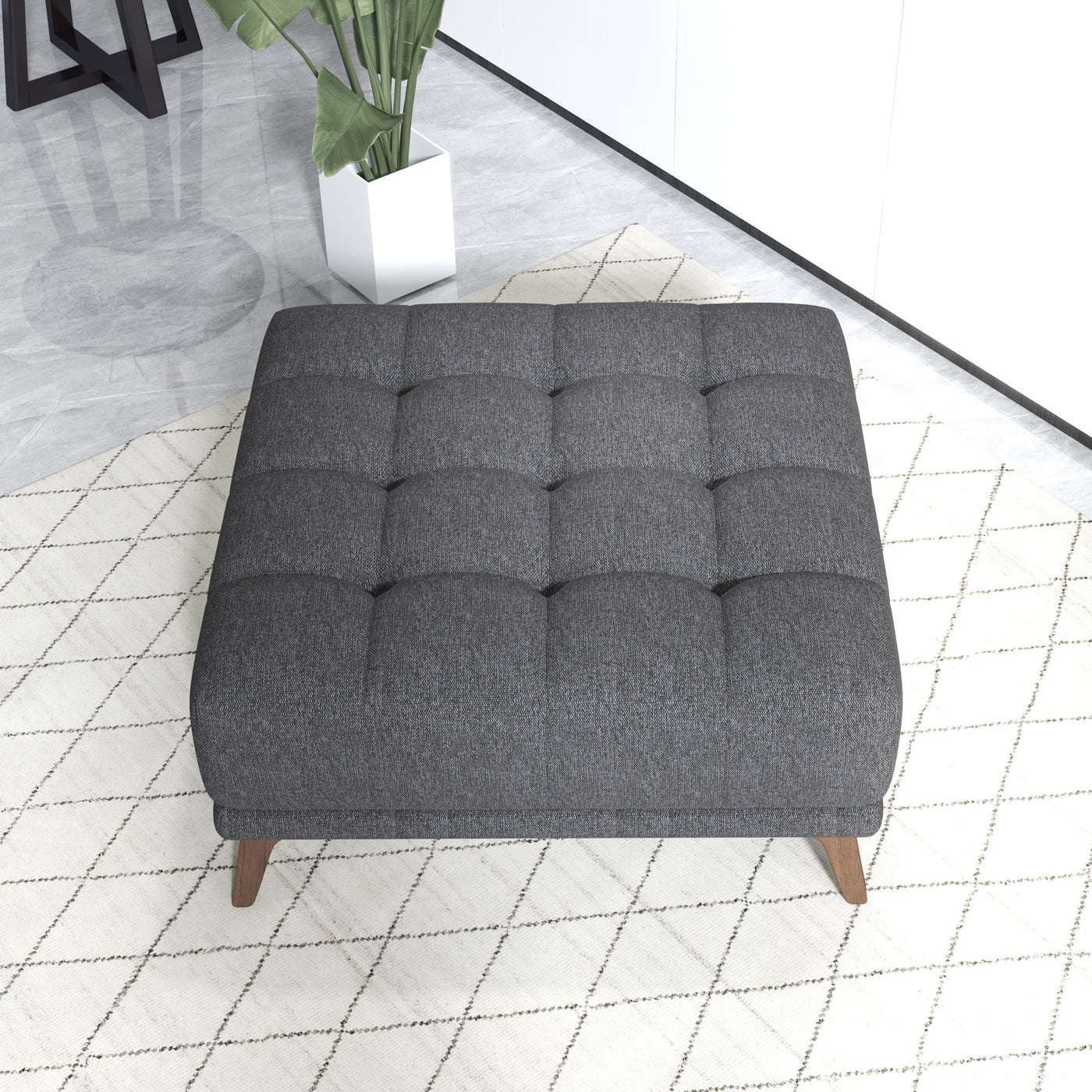 Addison Square Upholstered Ottoman Grey Linen