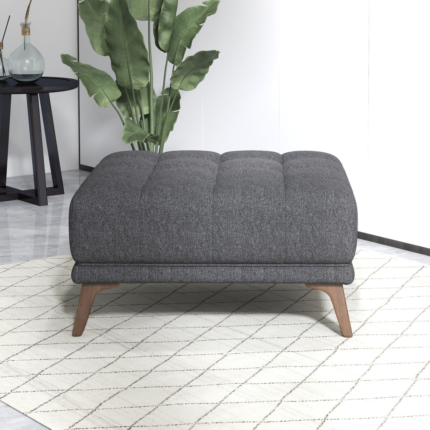 Addison Square Upholstered Ottoman Grey Linen