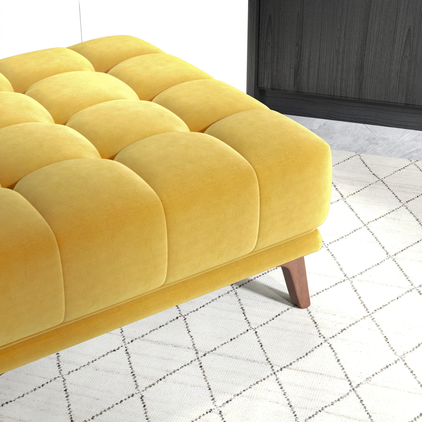 Addison Square Upholstered Ottoman Yellow Velvet