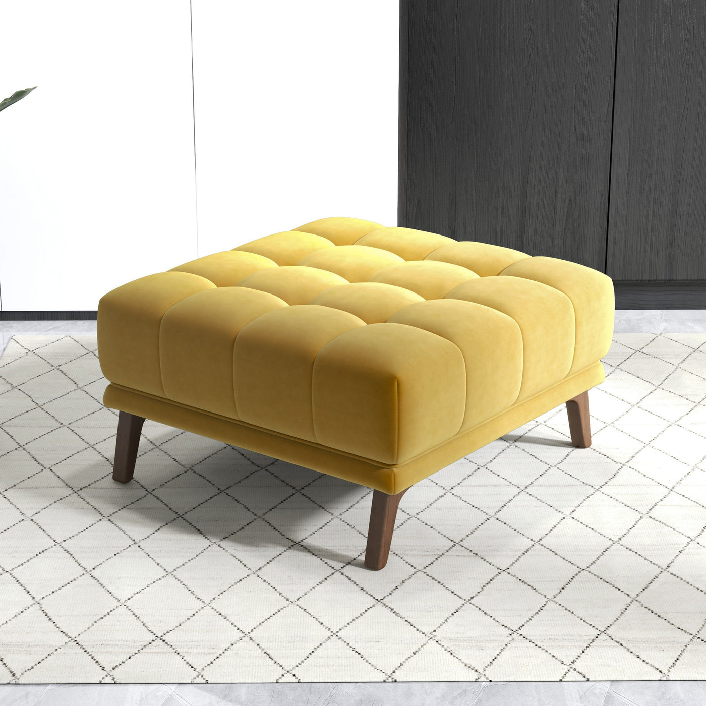 Addison Square Upholstered Ottoman Yellow Velvet