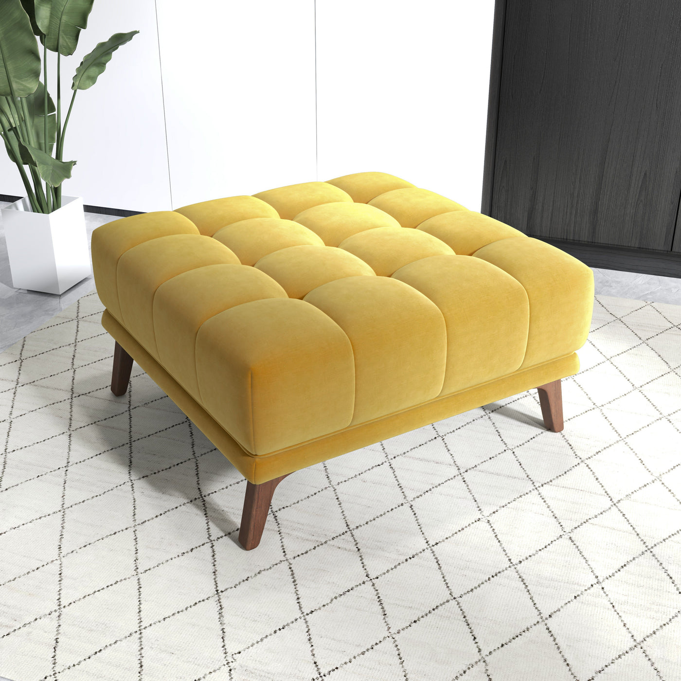 Addison Square Upholstered Ottoman Yellow Velvet