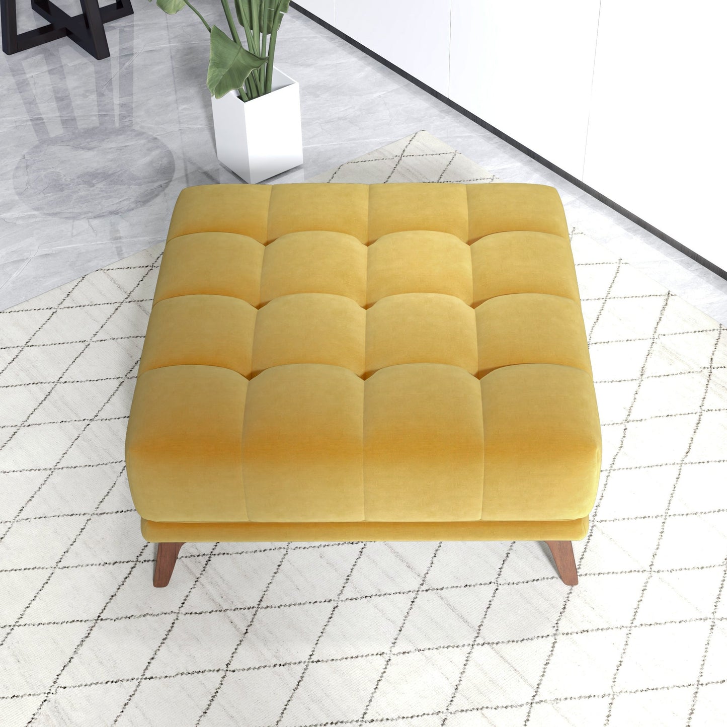 Addison Square Upholstered Ottoman Yellow Velvet