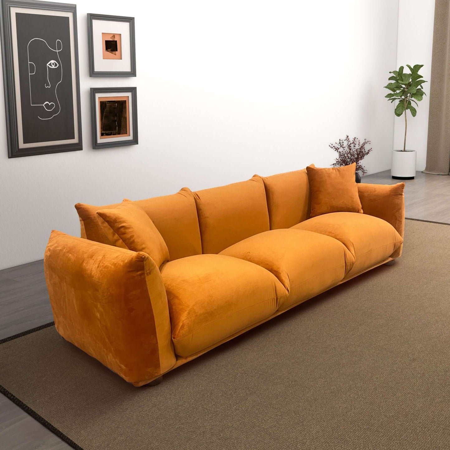 Arlo 100" Burnt Orange Velvet Sofa