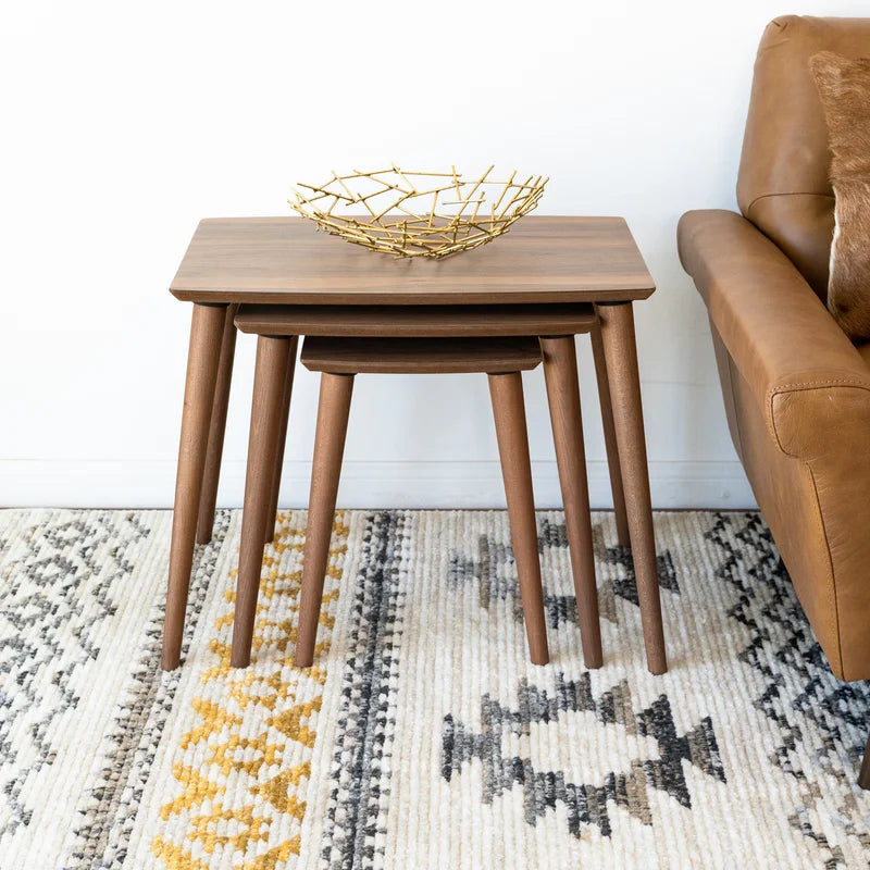 Ronald Mid-Century Modern MDF Nesting Accent Tables In Walnut (Set Of 3)