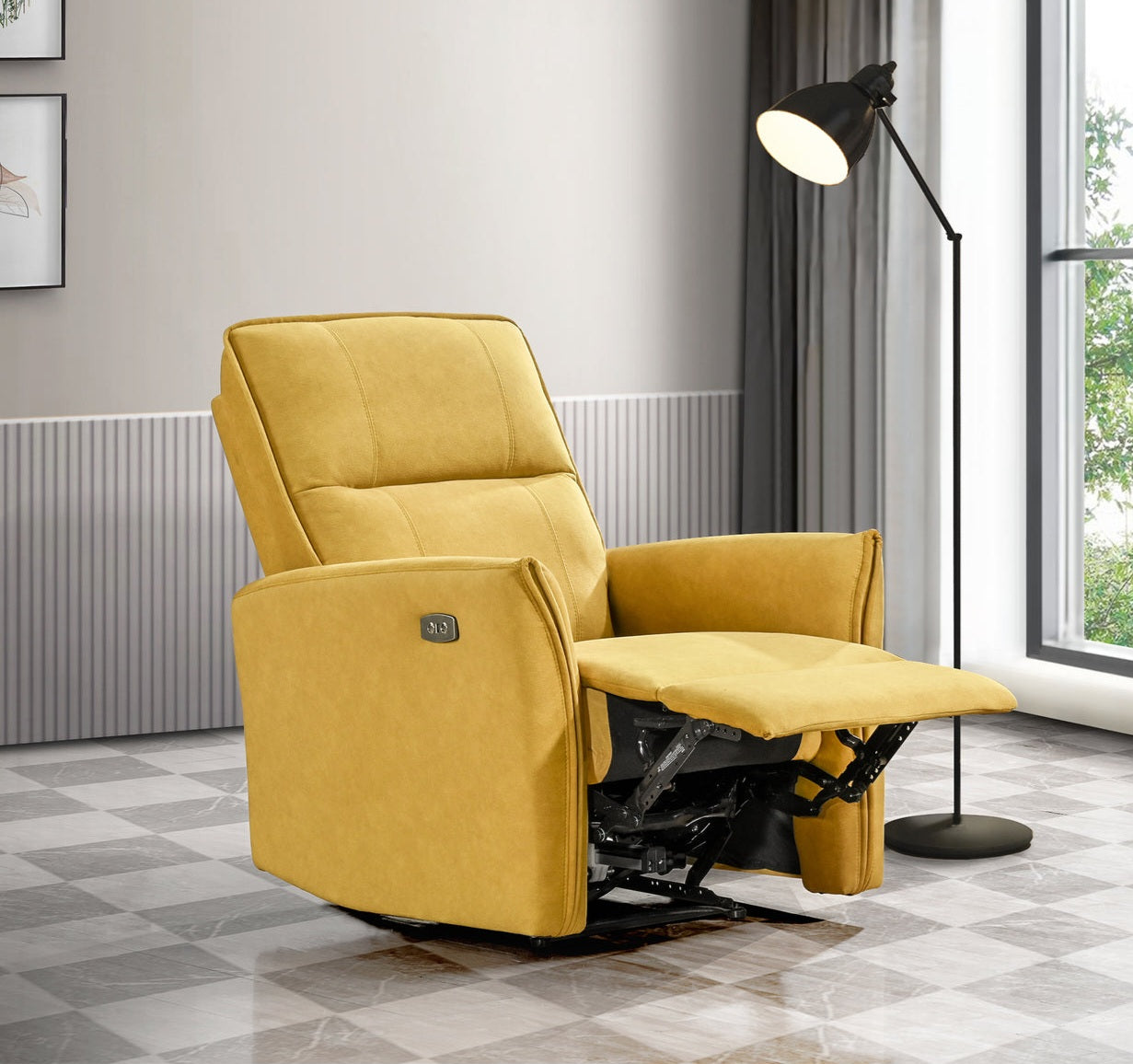 Asheville Dark Yellow Suede POWER Recliner Chair