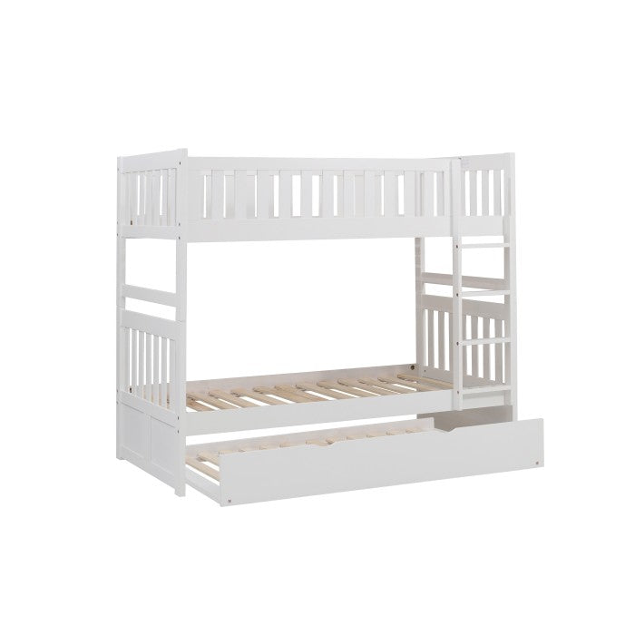 Galen White Twin/Twin Bunk Bed with Trundle | B2053