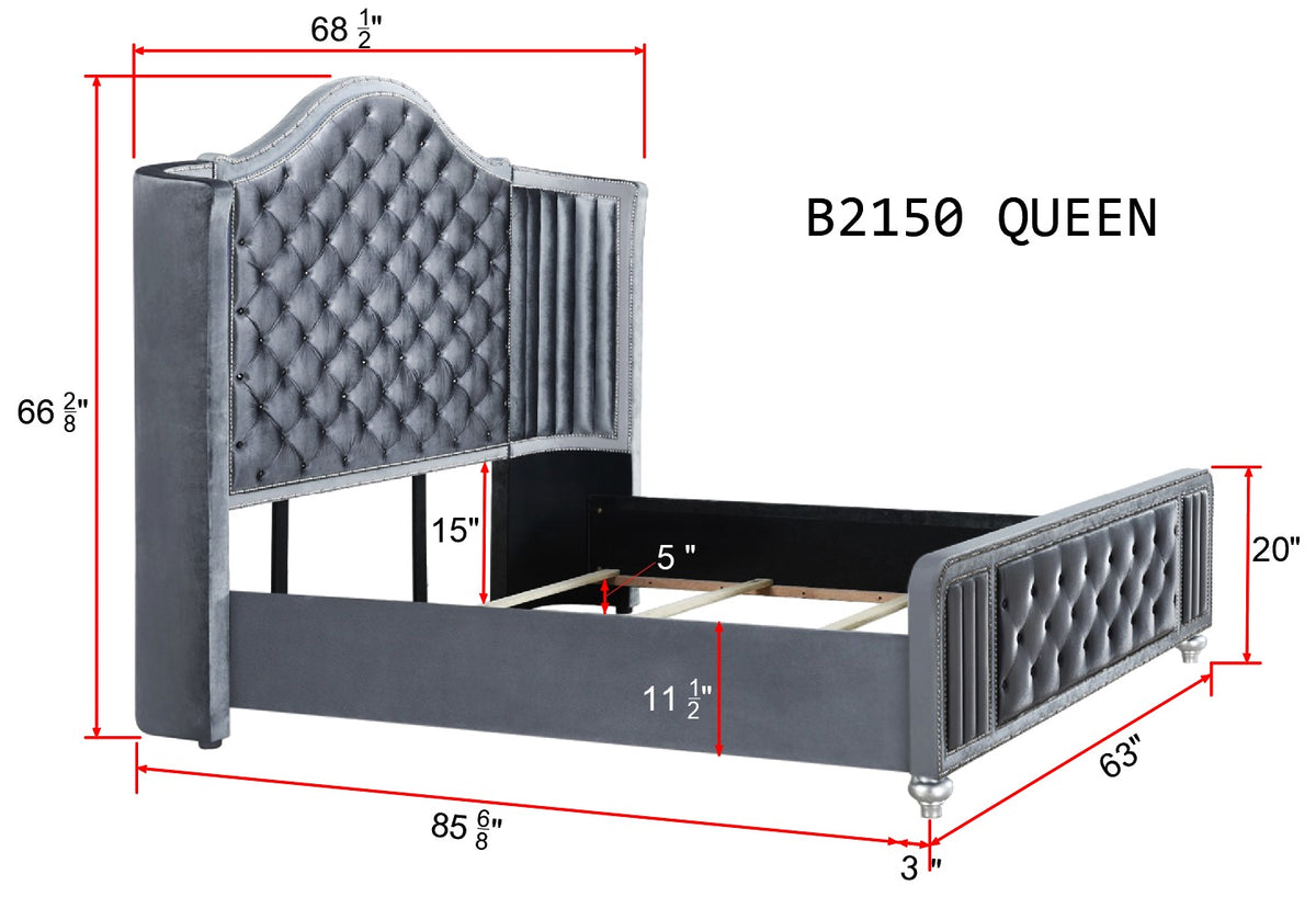 Cameo Gray Upholstered Wingback Panel Bedroom Set B2150 loop