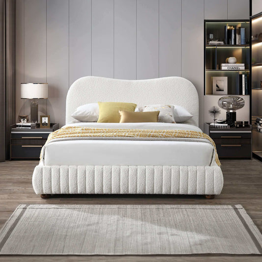 Norme Cream Boucle Upholstered Low Profile Queen Size Platform Bed