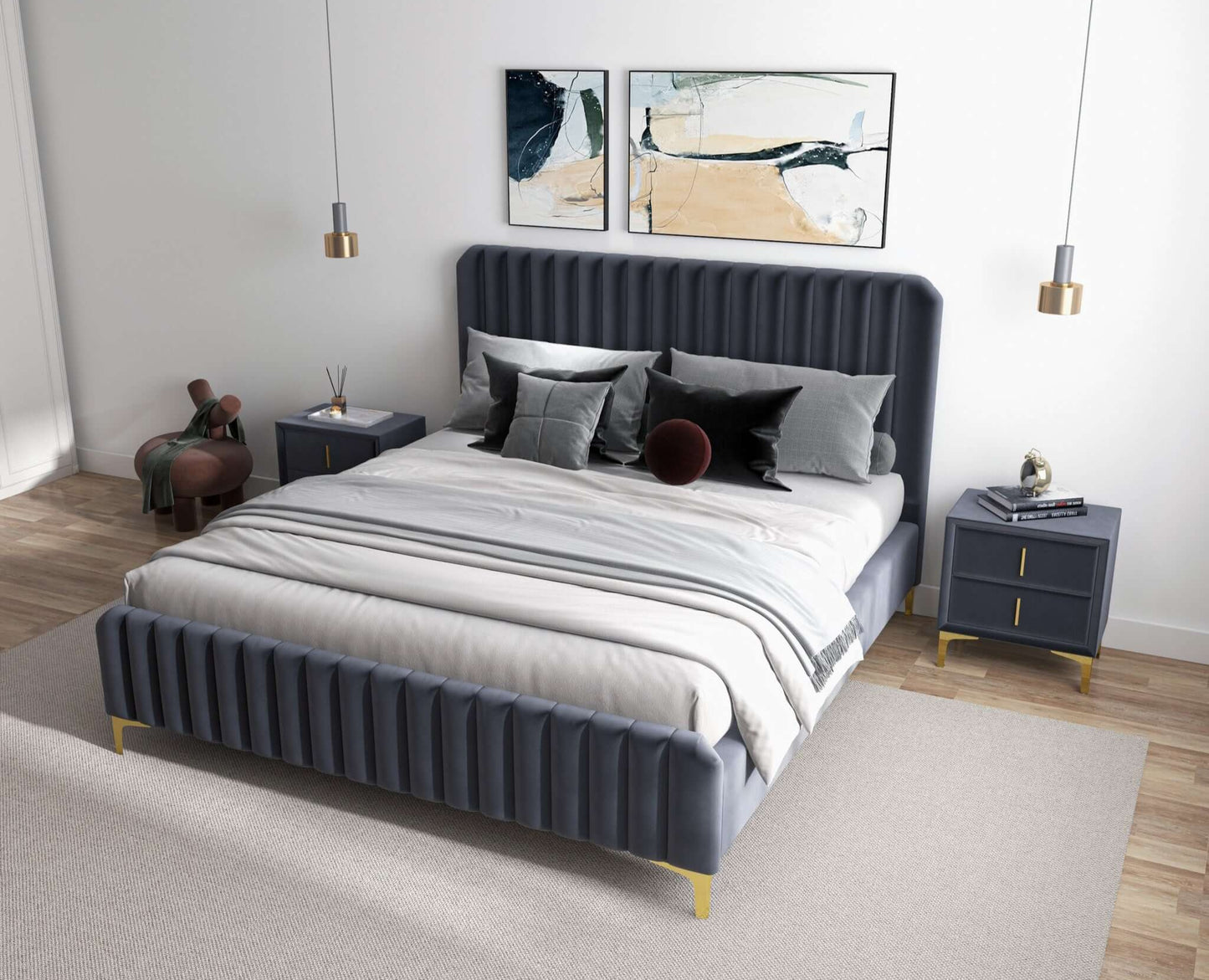 Bethany Grey Velvet Upholstered  Queen Platform Bed