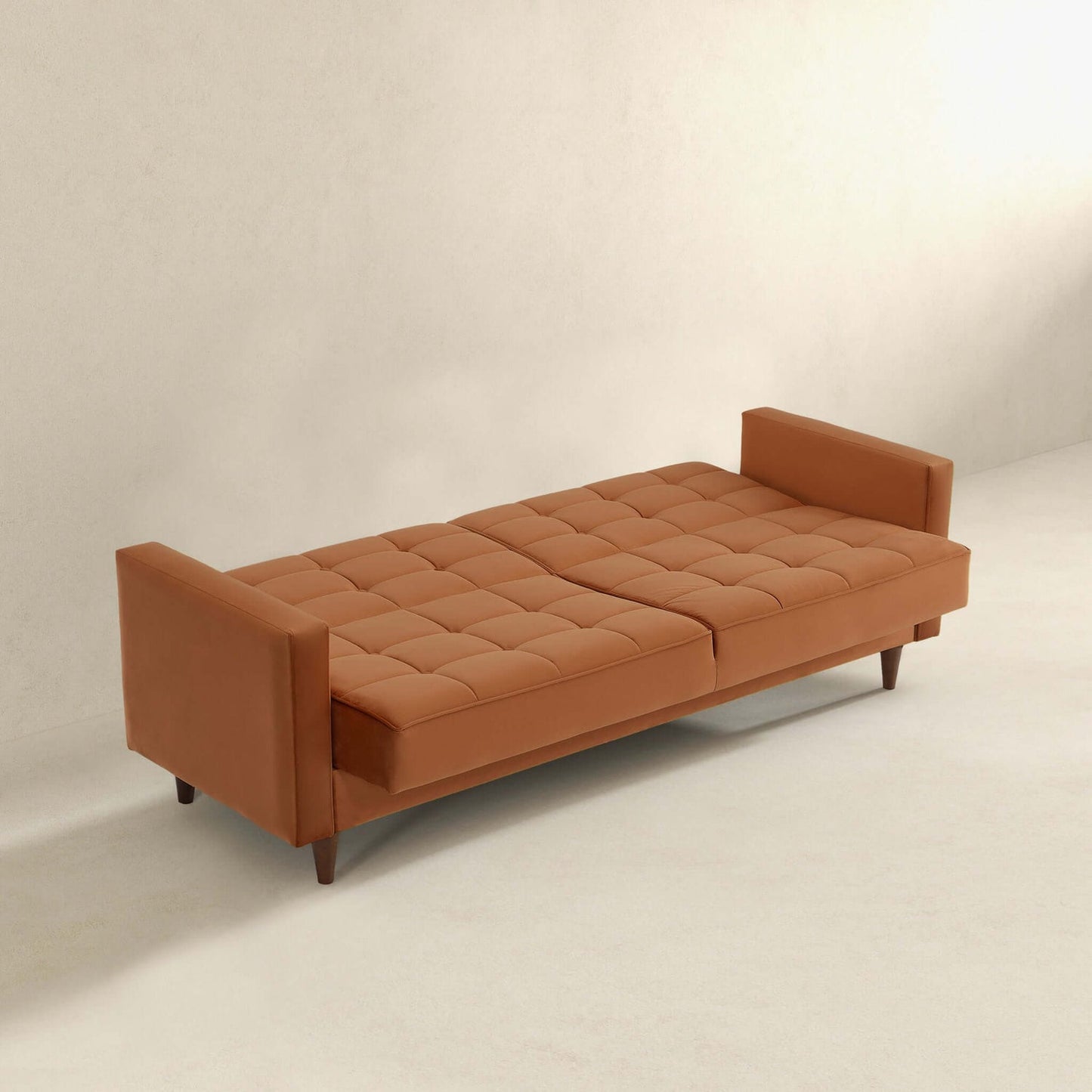 Baneton Mid-Century Modern Burnt Orange Velvet Sleeper Sofa