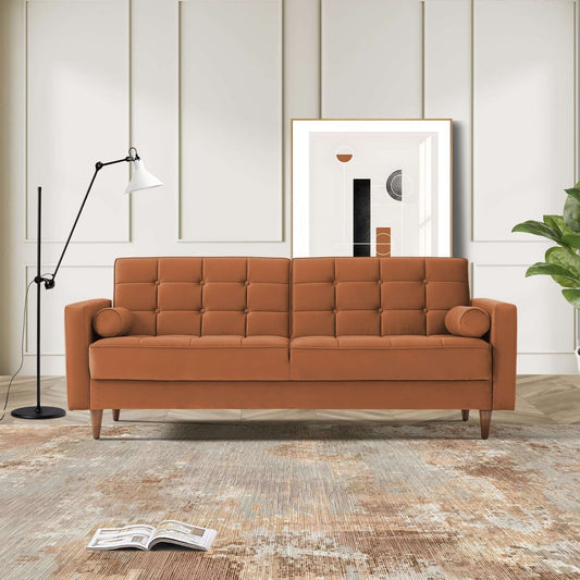 Baneton Mid-Century Modern Burnt Orange Velvet Sleeper Sofa