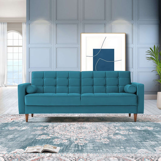 Baneton Mid-Century Modern Teal Velvet Sleeper Sofa