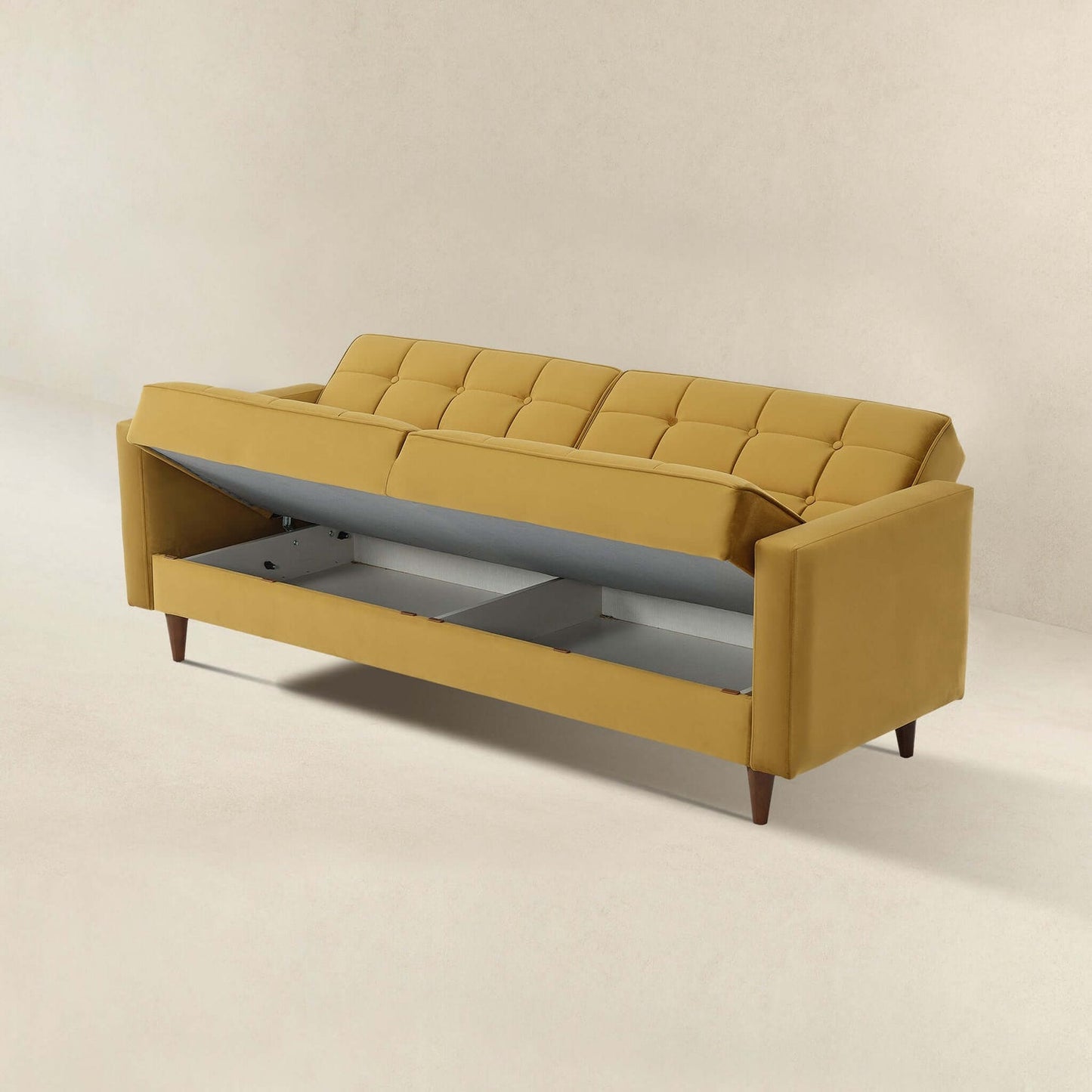 Baneton Mid-Century Modern Yellow Velvet Sleeper Sofa