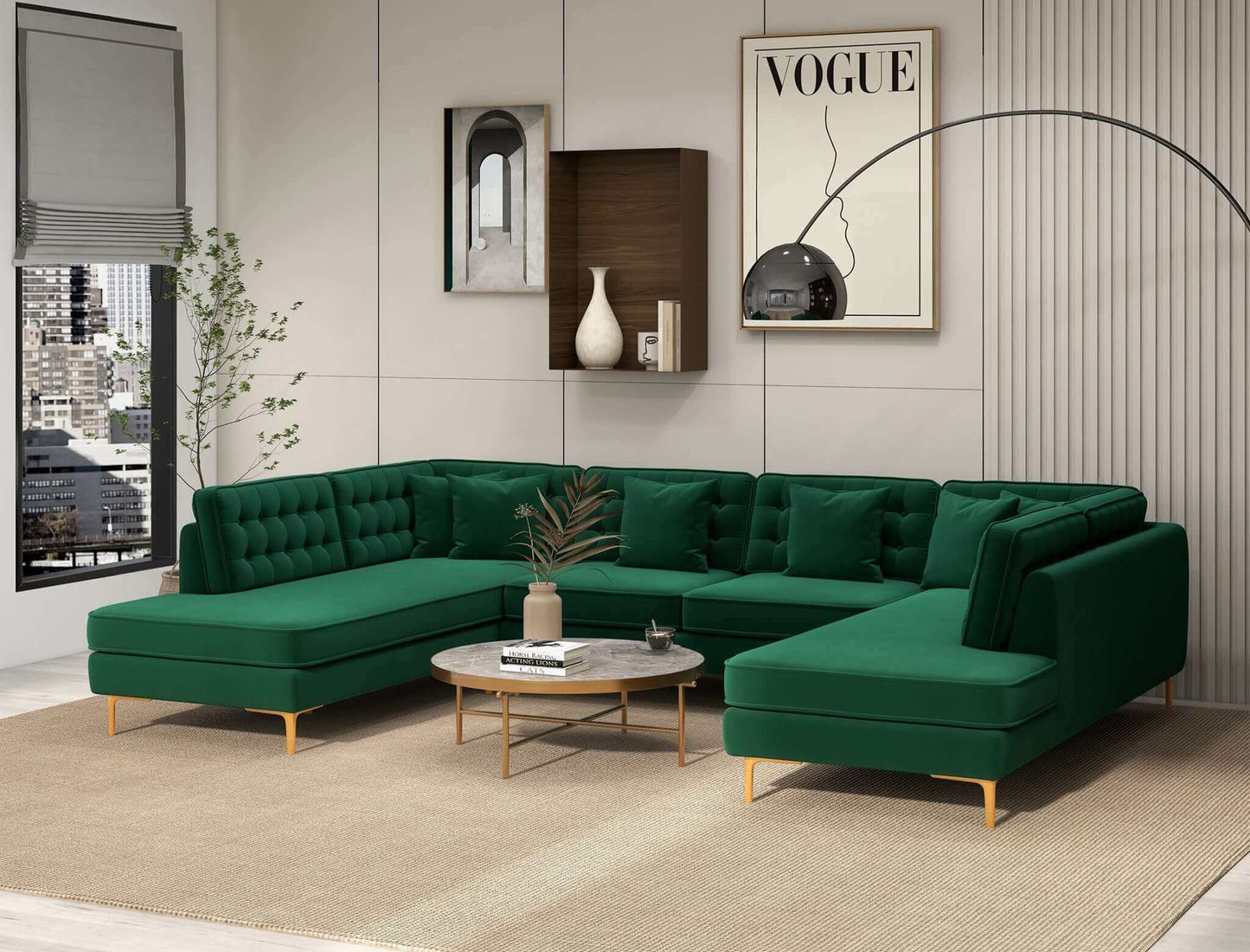 Brooke 131" Green Velvet U Shape Corner Sectional