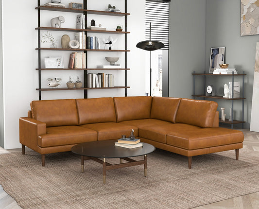 Corbin Right-Facing Tan Leather Sectional Sofa