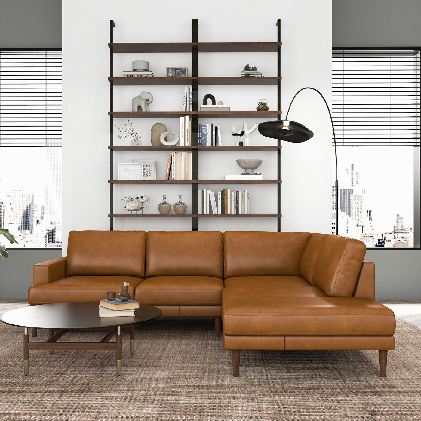 Corbin Right-Facing Tan Leather Sectional Sofa