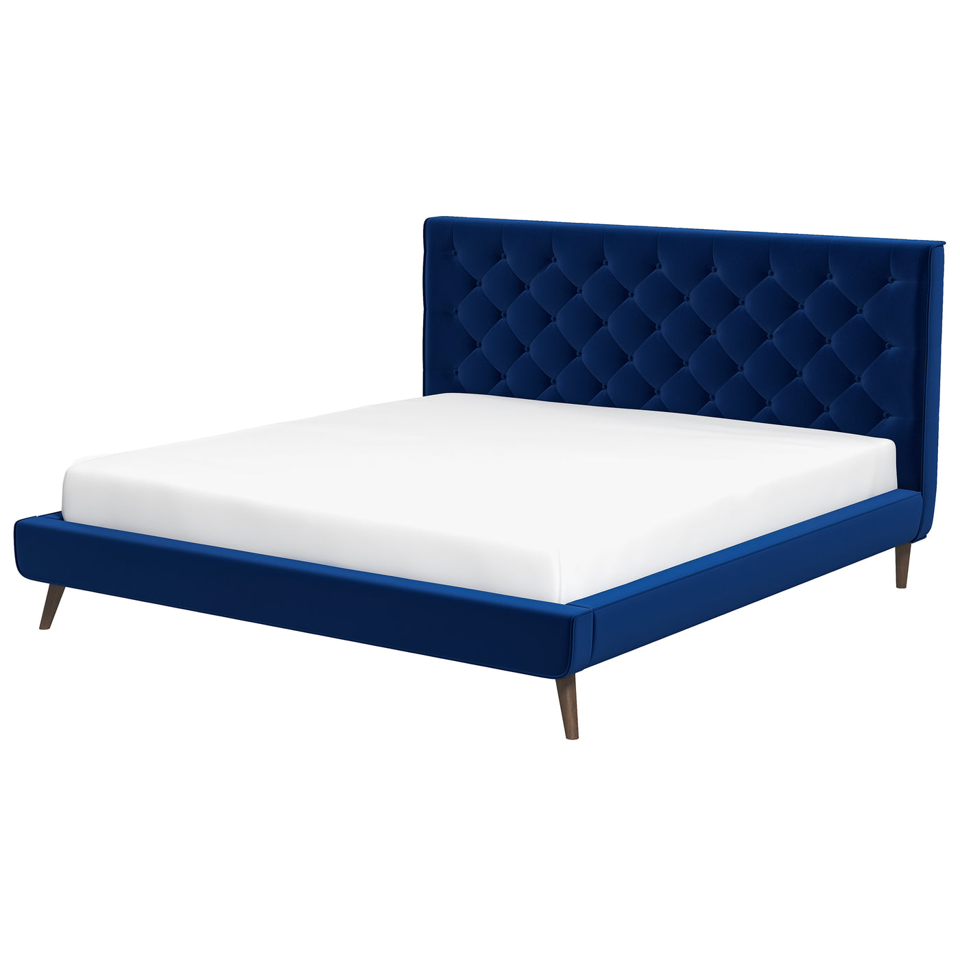 Dillon Mid-Century Modern Teal Velvet Queen Platform Bed