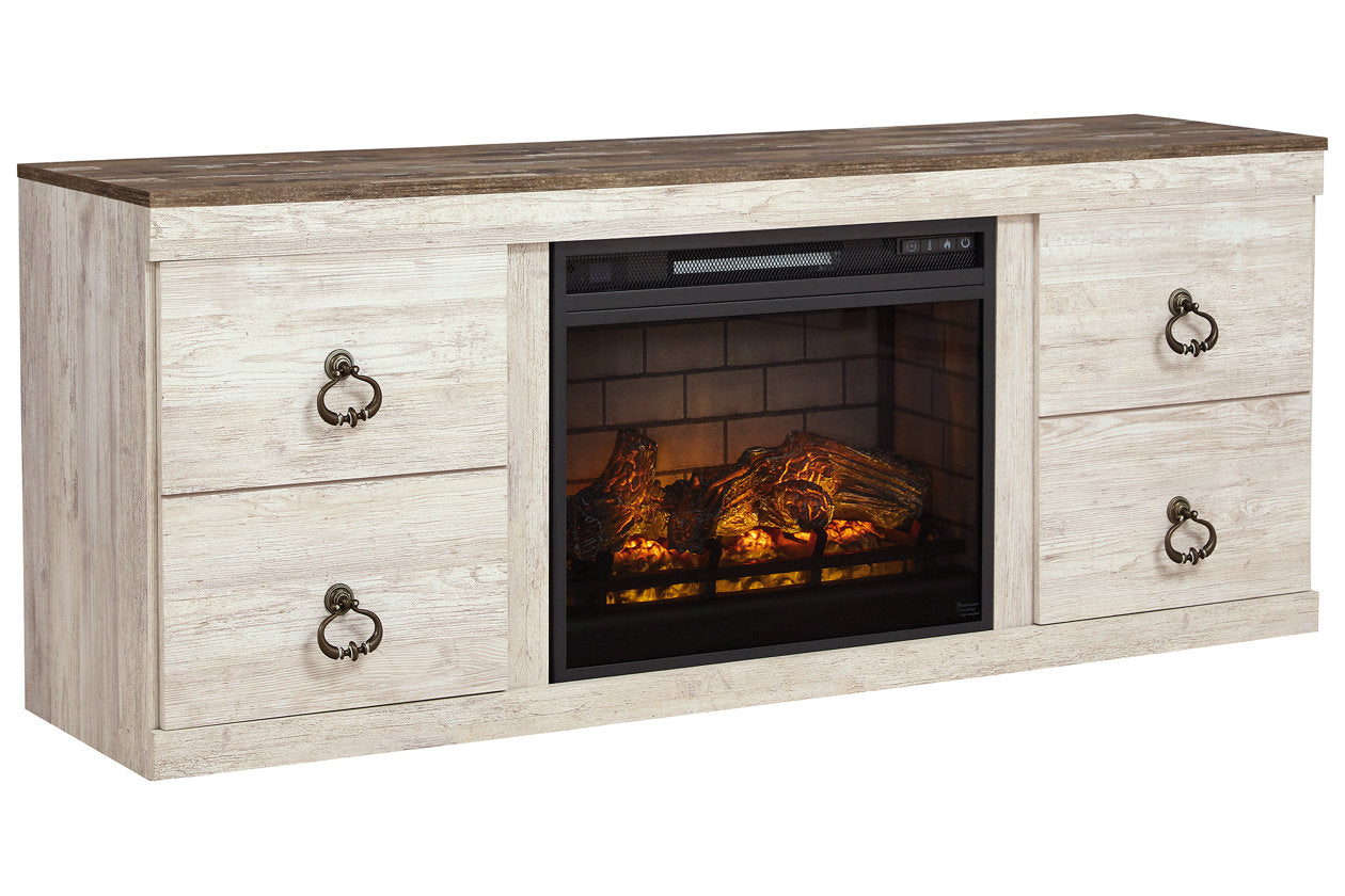 Willowton Whitewash 60" TV Stand with Electric Fireplace  EW0267-268