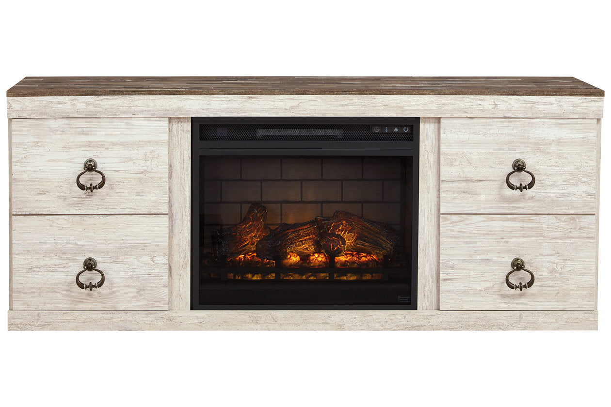 Willowton Whitewash 60" TV Stand with Electric Fireplace  EW0267-268