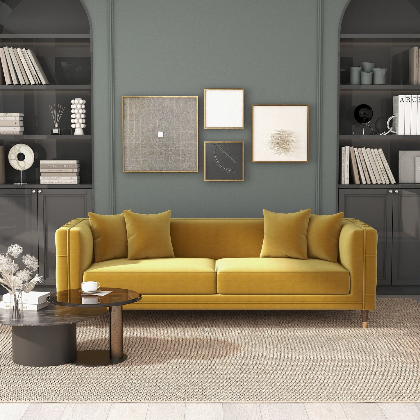 Edward Mid Century Modern Yellow Mustard Velvet Sofa