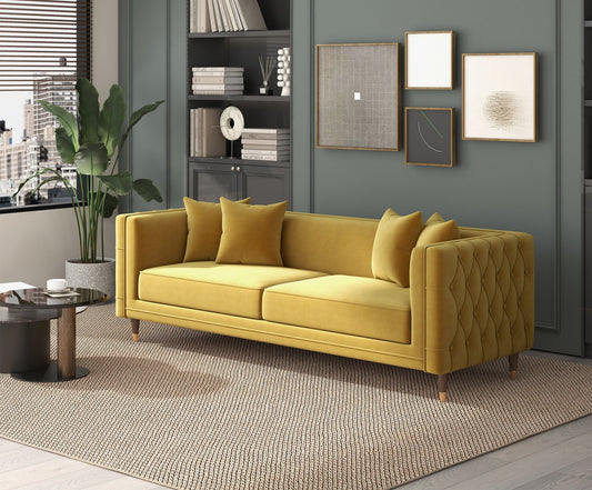 Edward Mid Century Modern Yellow Mustard Velvet Sofa