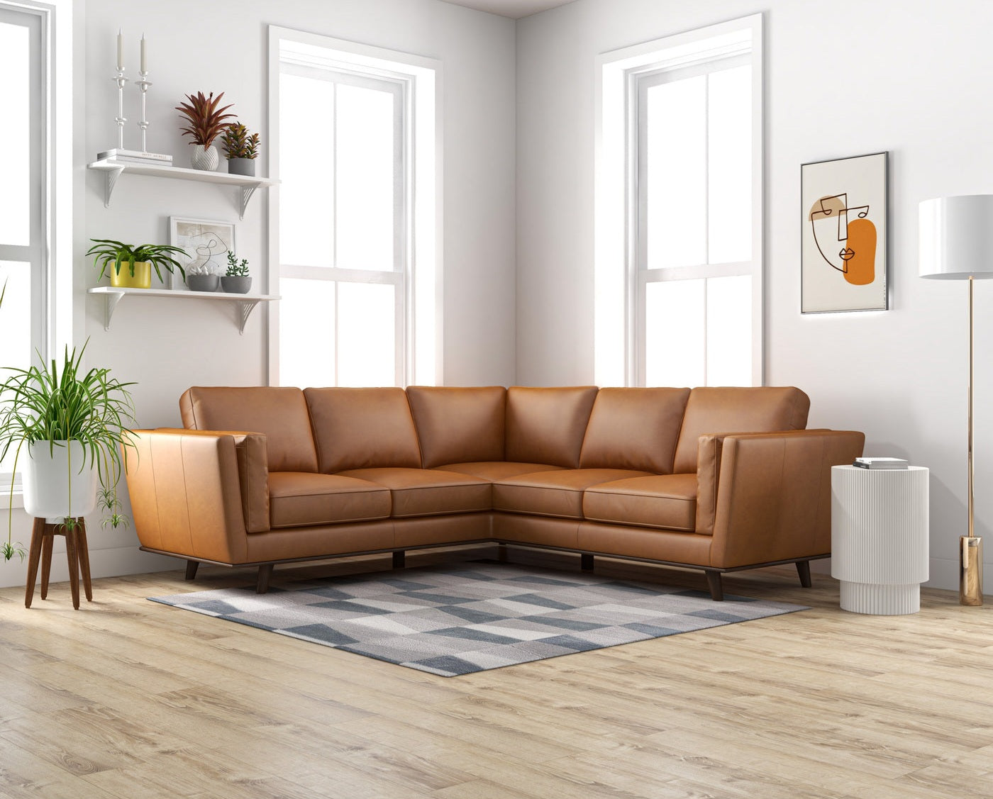 Erman Tan Leather Corner Sofa