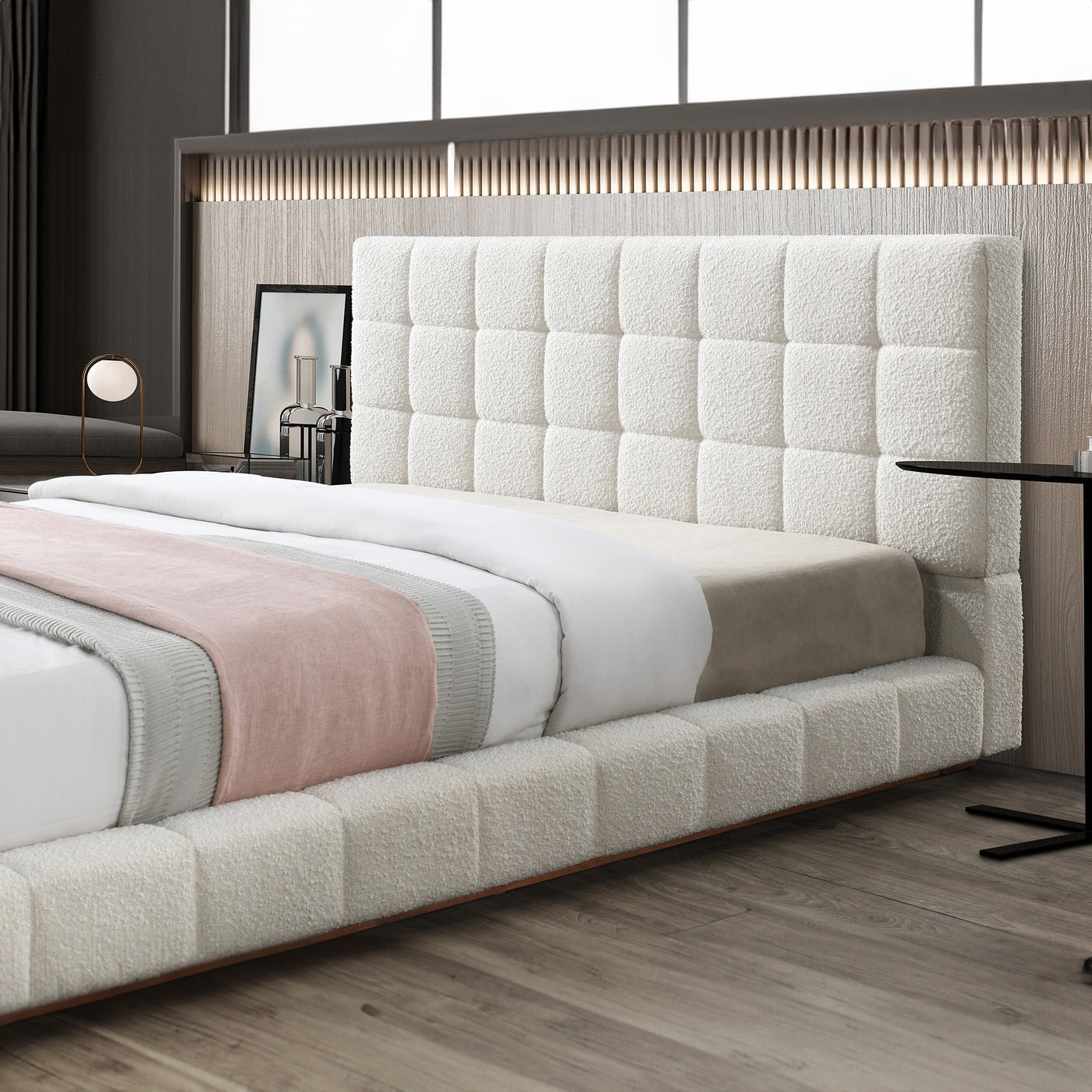 Hudson Ivory Boucle Queen Bed