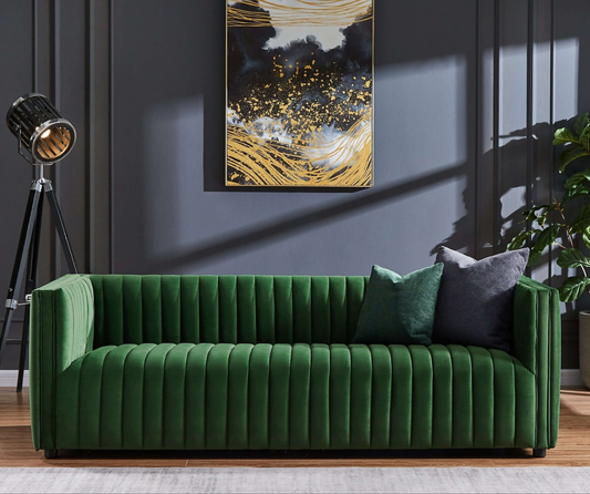 Dominic Channel Tufted Green Velvet Sofa