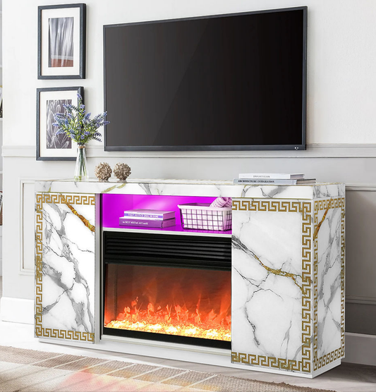 A-F04 Versa White LED/BLUETOOTH Fireplace TV Stand