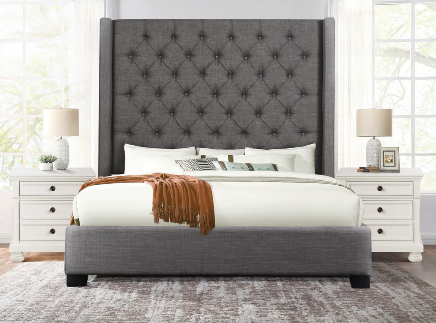 Franco Dark Grey Velvet King Upholstered Bed

SH229