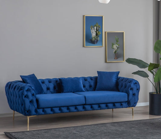 Malia Blue Velvet Chesterfield Sofa