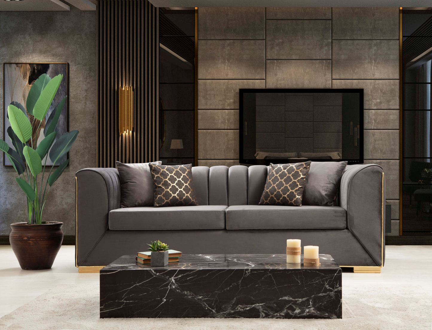 Armony Gray Velvet Sofa & Loveseat