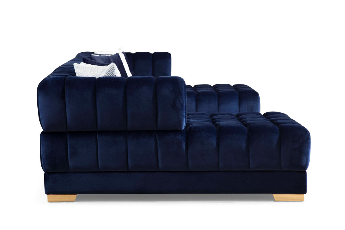 Ariana Velvet Blue Double Chaise 138" Sectional