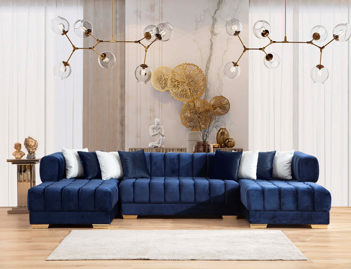 Ariana Velvet Blue Double Chaise 138" Sectional