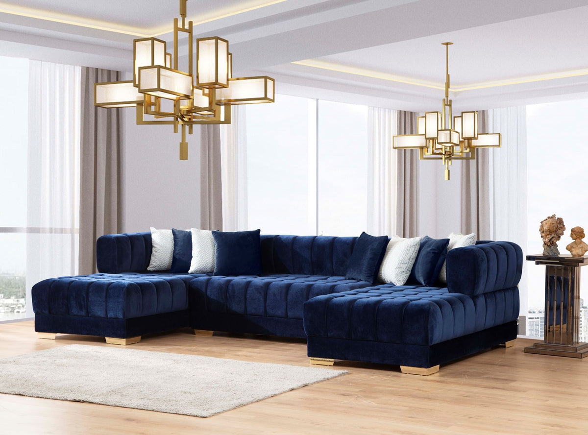 Ariana Velvet Blue Double Chaise 138" Sectional