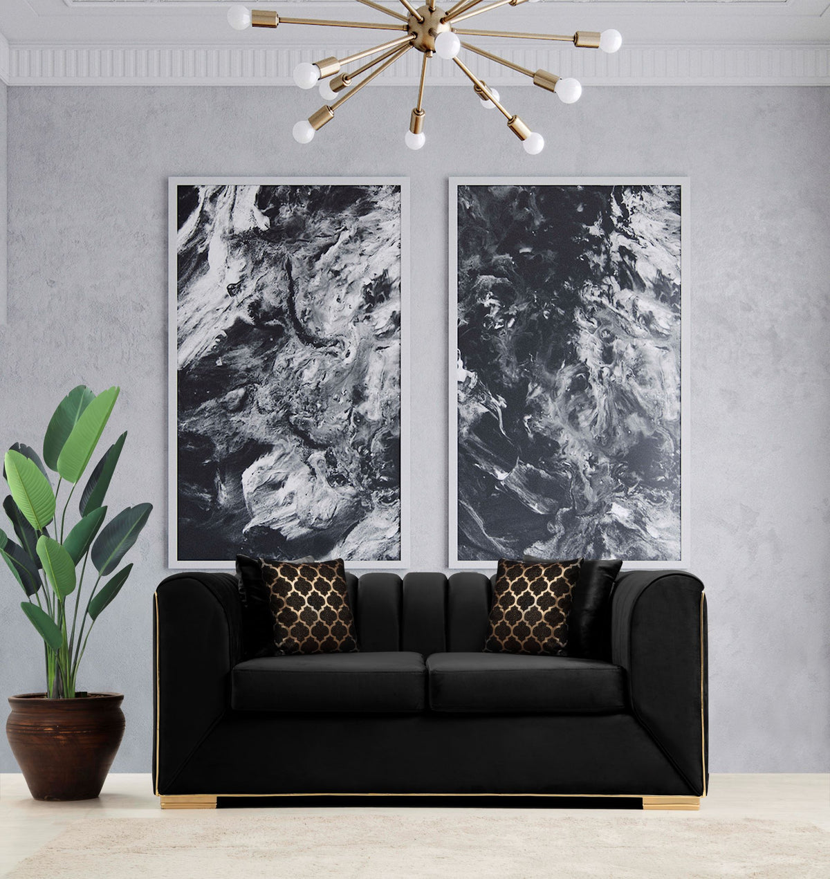 Armony Black Velvet Sofa & Loveseat