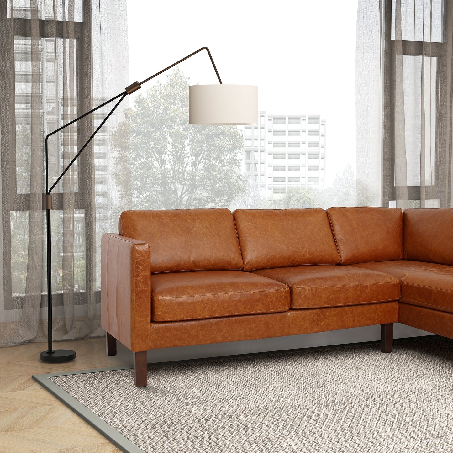 Juno Sectional Right or Left Waxy Cognac Genuine Leather Sofa