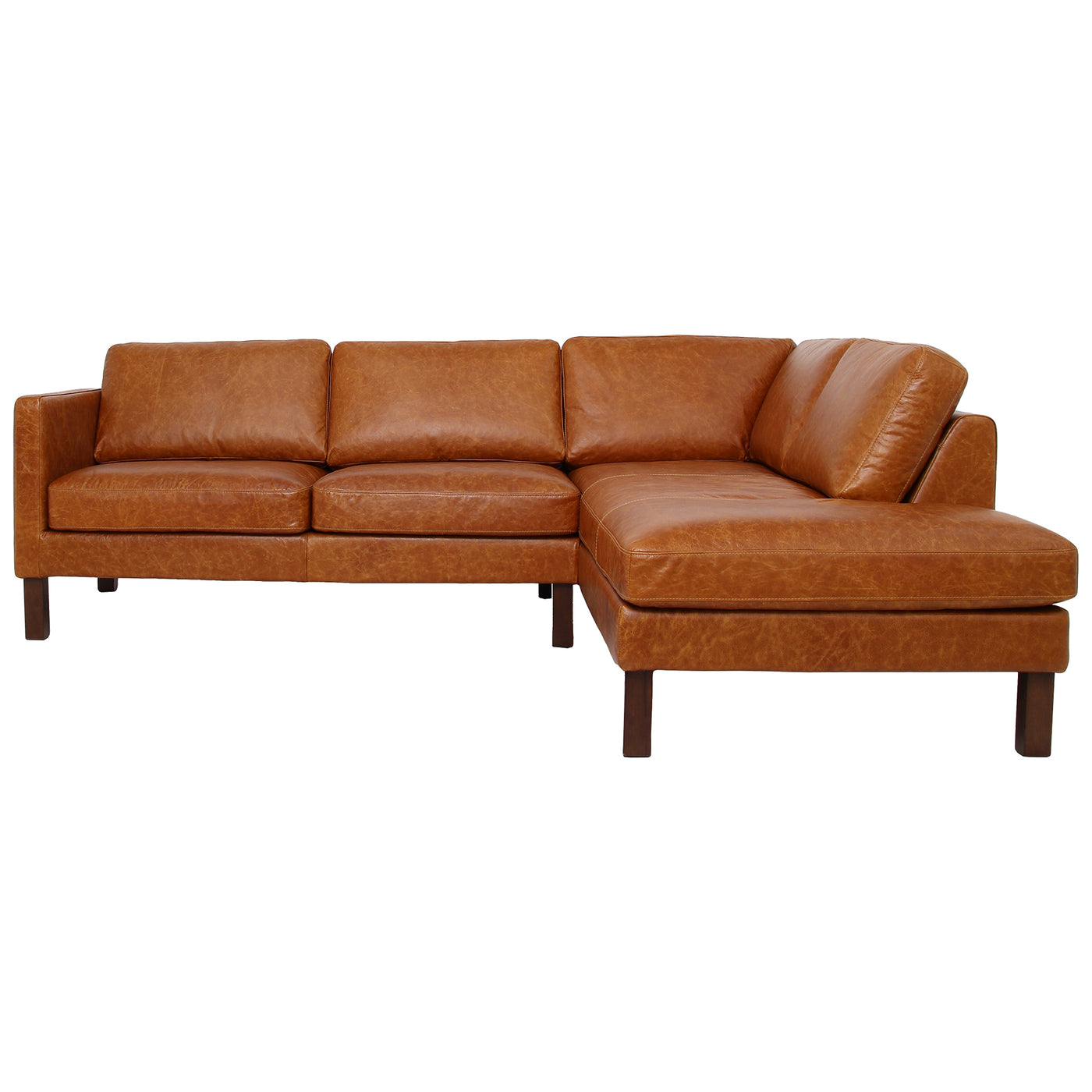 Juno Sectional Right or Left Waxy Cognac Genuine Leather Sofa