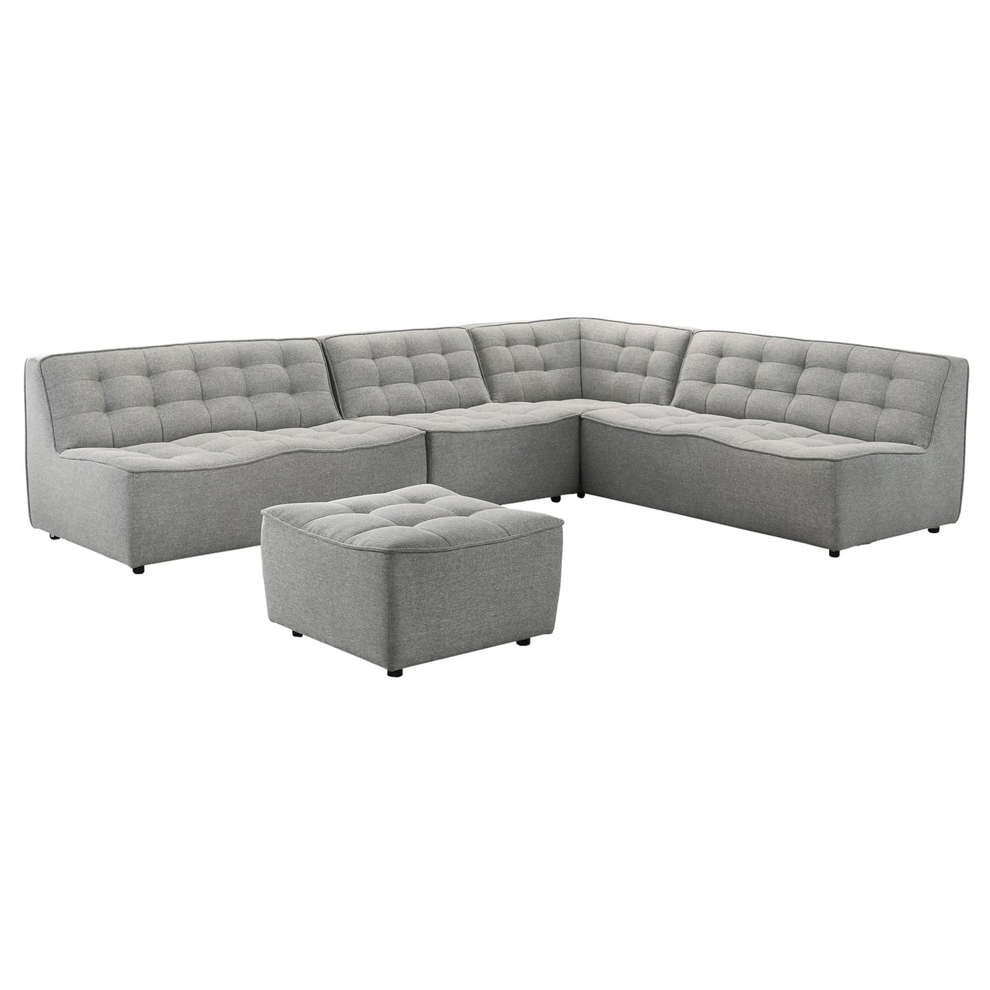 Selen Mid-Century Modern Light Grey Linen  Sectional  without Ottoman