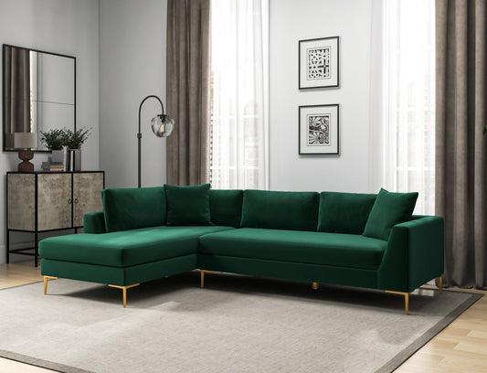 Mano 112" Green L-Shaped RAF/LAF Velvet Sectional