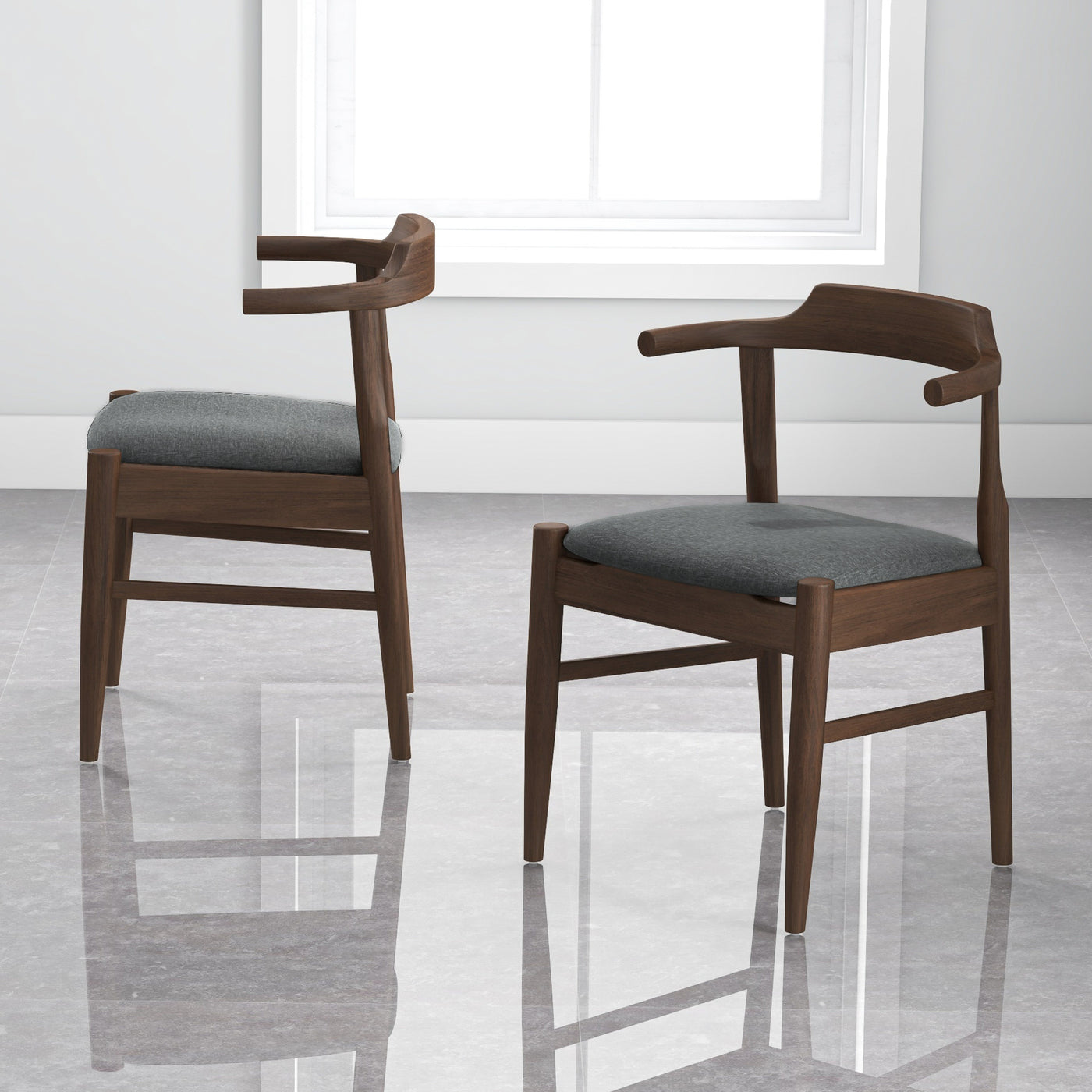 Leon Mid-Century Modern Leather Dining Chair (Set of 2)