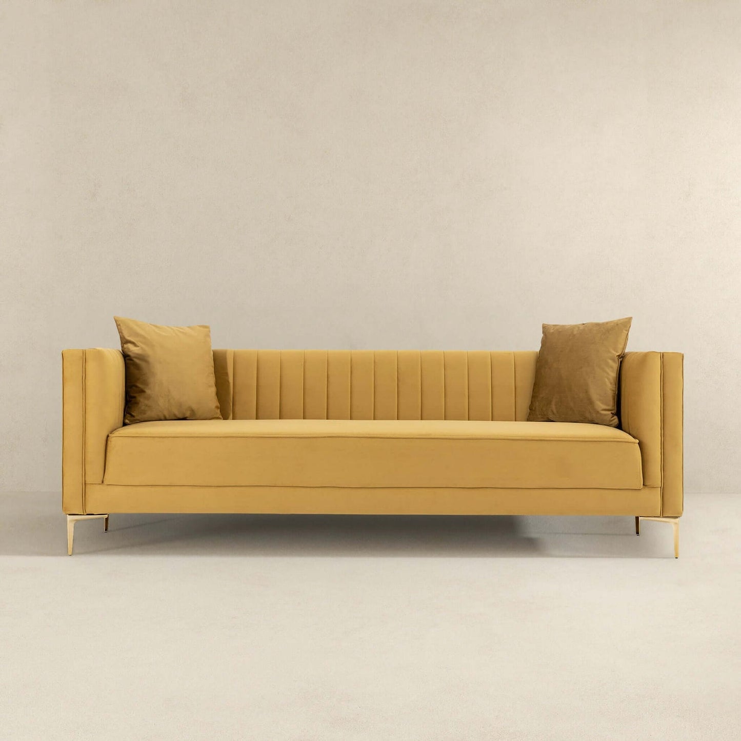 Angelina 84" Mid-Century Modern  Mustard Velvet Tufted Sofa