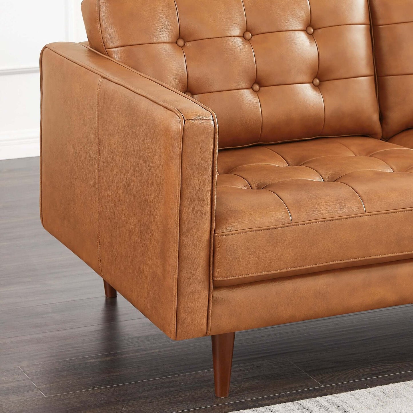 Lucco Cognac Modern L-Shaped Genuine Leather LAF Sectional