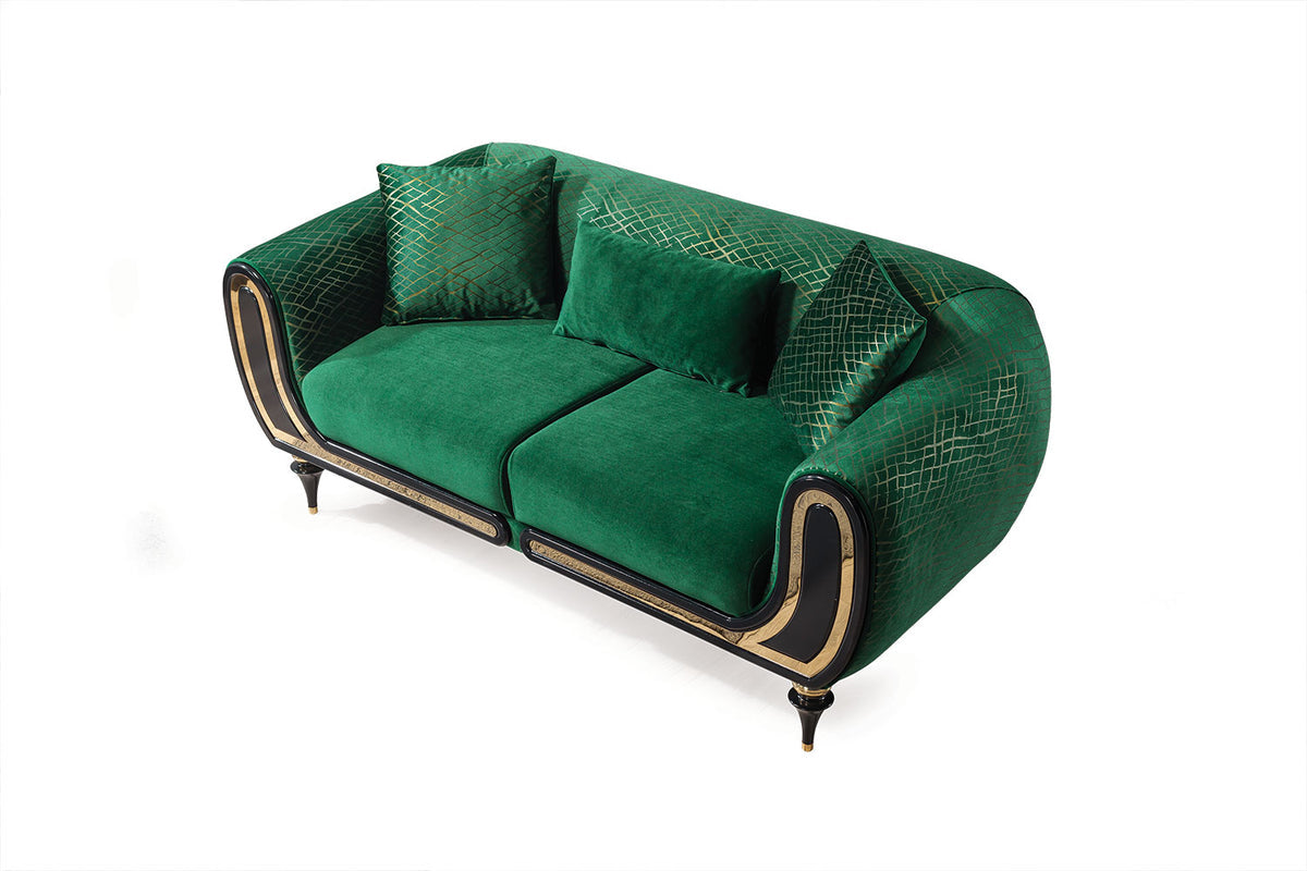 Avalon Sofa & Loveseat - Velvet Upholstery - Forest Green