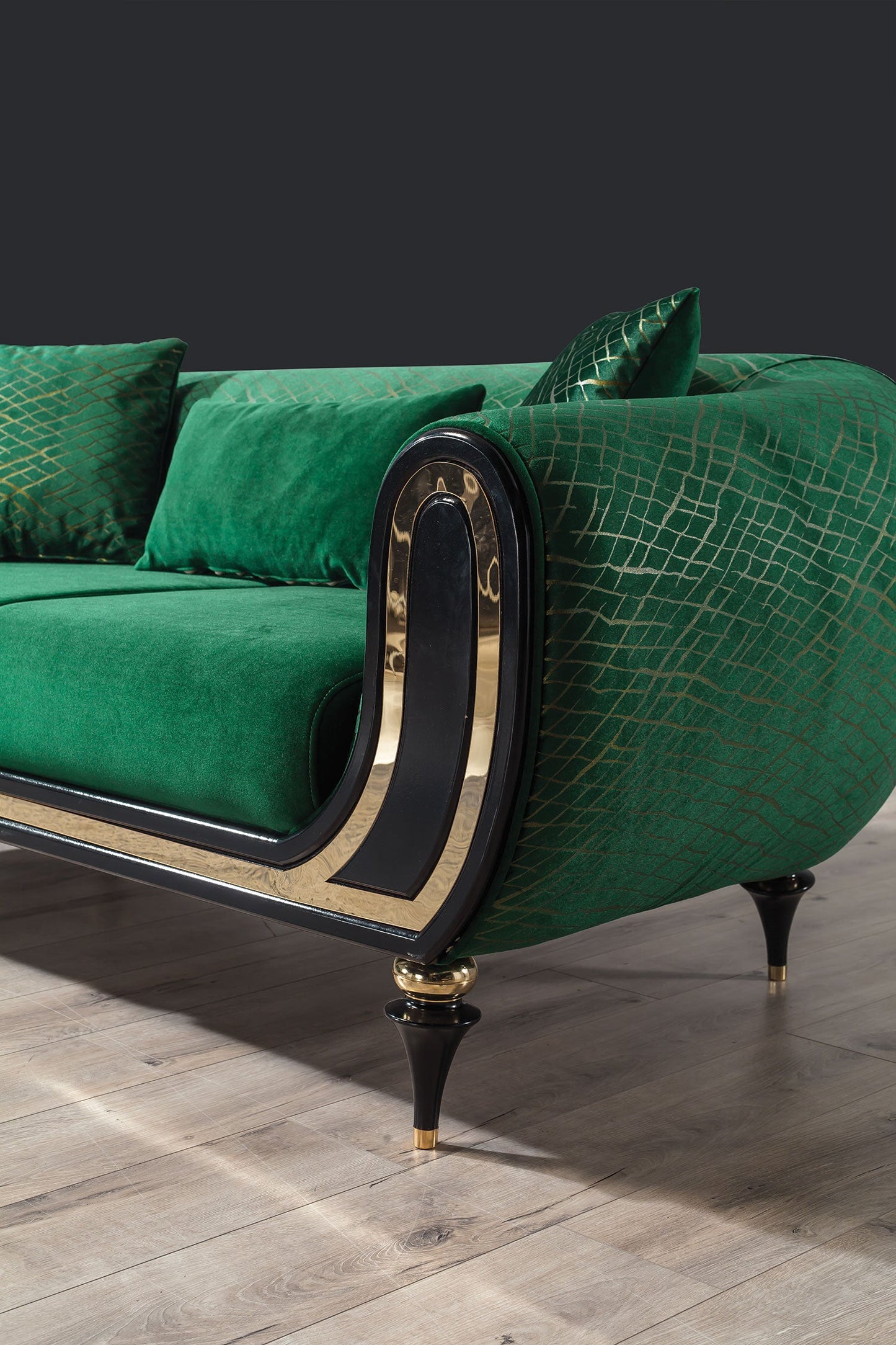 Avalon Sofa & Loveseat - Velvet Upholstery - Forest Green