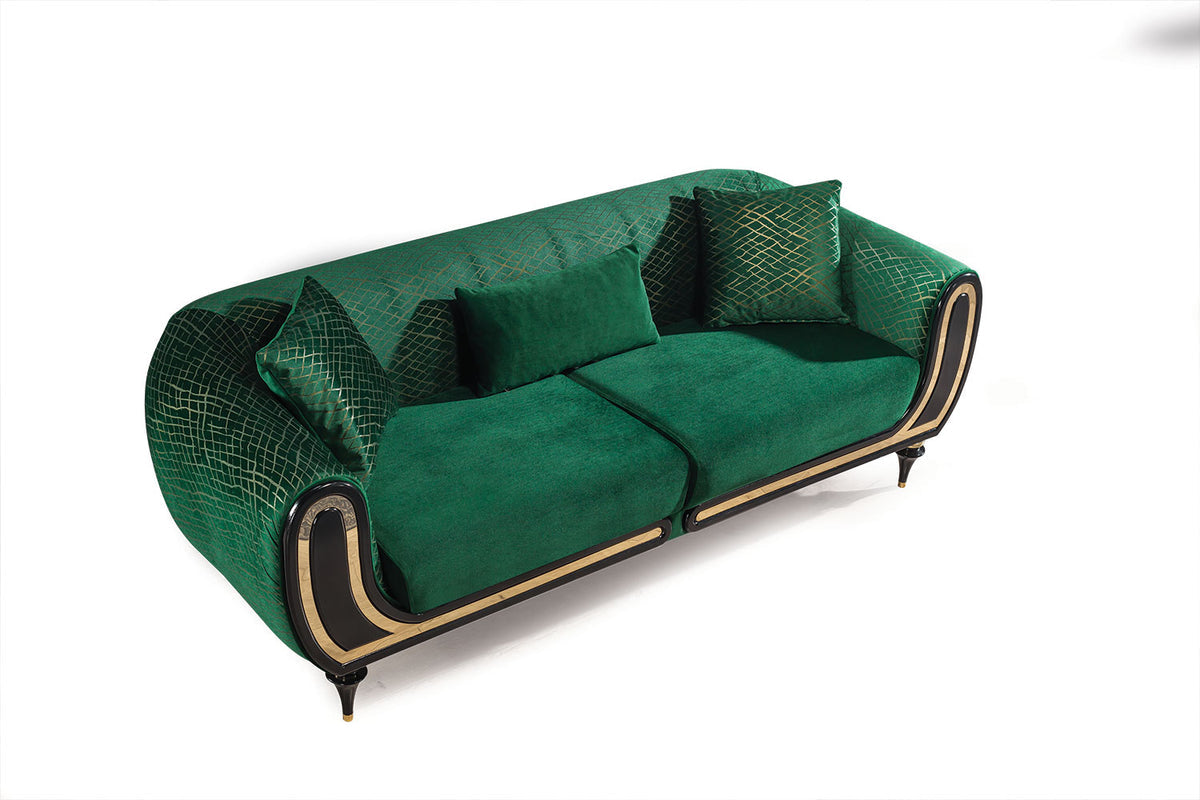 Avalon Sofa & Loveseat - Velvet Upholstery - Forest Green