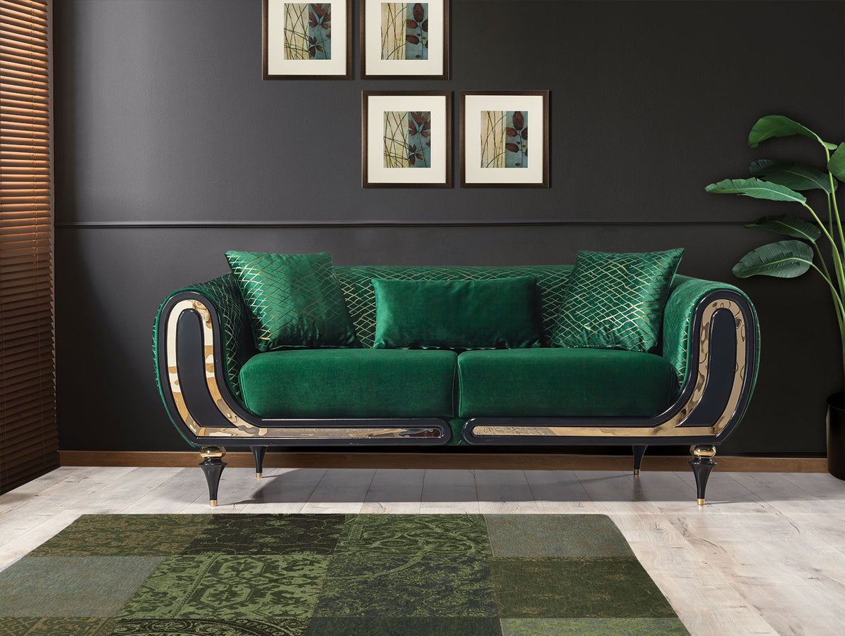 Avalon Sofa & Loveseat - Velvet Upholstery - Forest Green