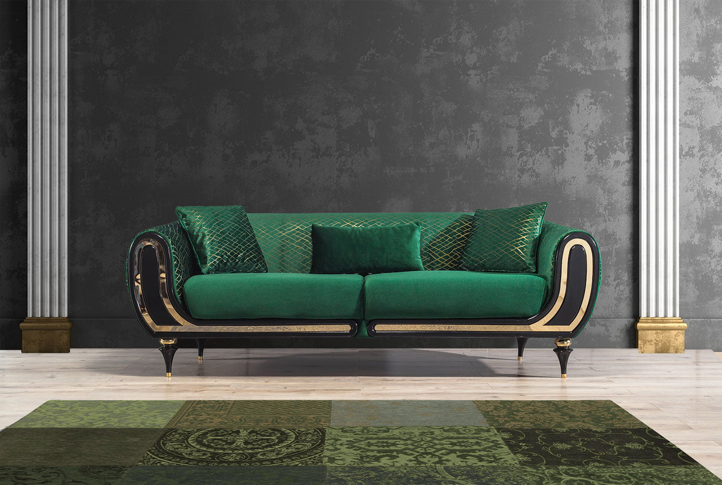 Avalon Sofa & Loveseat - Velvet Upholstery - Forest Green